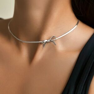 New Elegant Silver Bow Omega Chain Choker Necklace